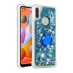 Funda Silicona Carcasa Goma Bling-Bling con Anillo de dedo Soporte S01 para Samsung Galaxy A11 Azul