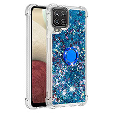 Funda Silicona Carcasa Goma Bling-Bling con Anillo de dedo Soporte S01 para Samsung Galaxy A12 5G Azul