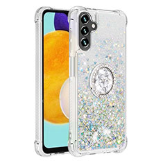 Funda Silicona Carcasa Goma Bling-Bling con Anillo de dedo Soporte S01 para Samsung Galaxy A13 5G Plata