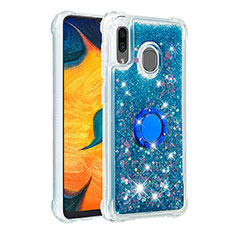 Funda Silicona Carcasa Goma Bling-Bling con Anillo de dedo Soporte S01 para Samsung Galaxy A20 Azul