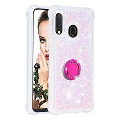 Funda Silicona Carcasa Goma Bling-Bling con Anillo de dedo Soporte S01 para Samsung Galaxy A20e Rosa