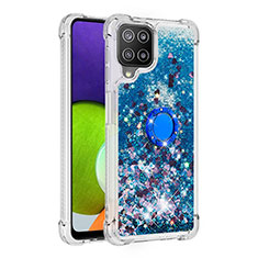 Funda Silicona Carcasa Goma Bling-Bling con Anillo de dedo Soporte S01 para Samsung Galaxy A22 4G Azul