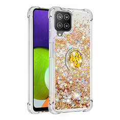 Funda Silicona Carcasa Goma Bling-Bling con Anillo de dedo Soporte S01 para Samsung Galaxy A22 4G Oro