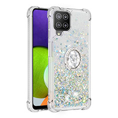 Funda Silicona Carcasa Goma Bling-Bling con Anillo de dedo Soporte S01 para Samsung Galaxy A22 4G Plata