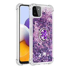 Funda Silicona Carcasa Goma Bling-Bling con Anillo de dedo Soporte S01 para Samsung Galaxy A22 5G Morado