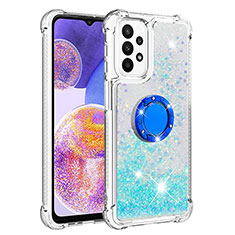 Funda Silicona Carcasa Goma Bling-Bling con Anillo de dedo Soporte S01 para Samsung Galaxy A23 5G Cian