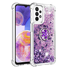 Funda Silicona Carcasa Goma Bling-Bling con Anillo de dedo Soporte S01 para Samsung Galaxy A23 5G Morado