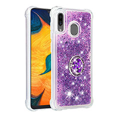 Funda Silicona Carcasa Goma Bling-Bling con Anillo de dedo Soporte S01 para Samsung Galaxy A30 Morado