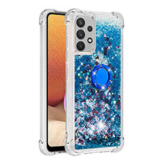 Funda Silicona Carcasa Goma Bling-Bling con Anillo de dedo Soporte S01 para Samsung Galaxy A32 4G Azul