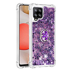 Funda Silicona Carcasa Goma Bling-Bling con Anillo de dedo Soporte S01 para Samsung Galaxy A42 5G Morado