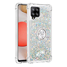 Funda Silicona Carcasa Goma Bling-Bling con Anillo de dedo Soporte S01 para Samsung Galaxy A42 5G Plata