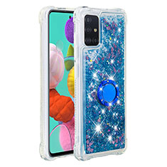 Funda Silicona Carcasa Goma Bling-Bling con Anillo de dedo Soporte S01 para Samsung Galaxy A51 5G Azul