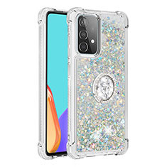 Funda Silicona Carcasa Goma Bling-Bling con Anillo de dedo Soporte S01 para Samsung Galaxy A52 4G Plata