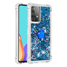 Funda Silicona Carcasa Goma Bling-Bling con Anillo de dedo Soporte S01 para Samsung Galaxy A52 5G Azul