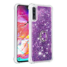 Funda Silicona Carcasa Goma Bling-Bling con Anillo de dedo Soporte S01 para Samsung Galaxy A70 Morado