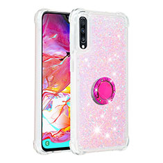 Funda Silicona Carcasa Goma Bling-Bling con Anillo de dedo Soporte S01 para Samsung Galaxy A70S Rosa