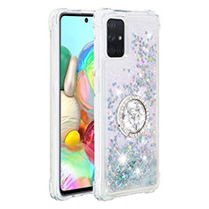 Funda Silicona Carcasa Goma Bling-Bling con Anillo de dedo Soporte S01 para Samsung Galaxy A71 5G Plata