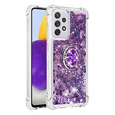 Funda Silicona Carcasa Goma Bling-Bling con Anillo de dedo Soporte S01 para Samsung Galaxy A73 5G Morado