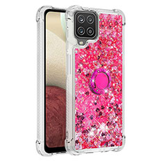 Funda Silicona Carcasa Goma Bling-Bling con Anillo de dedo Soporte S01 para Samsung Galaxy F12 Rosa Roja