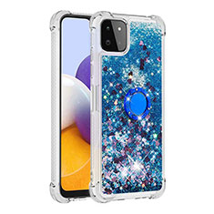 Funda Silicona Carcasa Goma Bling-Bling con Anillo de dedo Soporte S01 para Samsung Galaxy F42 5G Azul