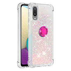 Funda Silicona Carcasa Goma Bling-Bling con Anillo de dedo Soporte S01 para Samsung Galaxy M02 Rosa