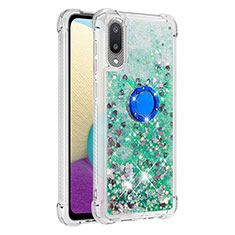 Funda Silicona Carcasa Goma Bling-Bling con Anillo de dedo Soporte S01 para Samsung Galaxy M02 Verde