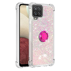 Funda Silicona Carcasa Goma Bling-Bling con Anillo de dedo Soporte S01 para Samsung Galaxy M12 Rosa