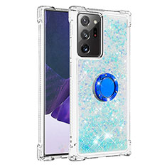 Funda Silicona Carcasa Goma Bling-Bling con Anillo de dedo Soporte S01 para Samsung Galaxy Note 20 Ultra 5G Azul Cielo