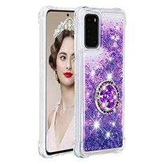 Funda Silicona Carcasa Goma Bling-Bling con Anillo de dedo Soporte S01 para Samsung Galaxy S20 5G Morado