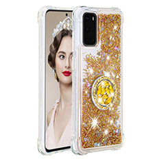 Funda Silicona Carcasa Goma Bling-Bling con Anillo de dedo Soporte S01 para Samsung Galaxy S20 5G Oro