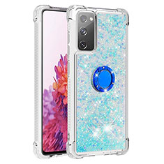 Funda Silicona Carcasa Goma Bling-Bling con Anillo de dedo Soporte S01 para Samsung Galaxy S20 FE 4G Azul Cielo