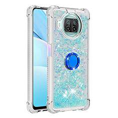 Funda Silicona Carcasa Goma Bling-Bling con Anillo de dedo Soporte S01 para Xiaomi Mi 10T Lite 5G Azul Cielo