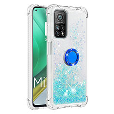 Funda Silicona Carcasa Goma Bling-Bling con Anillo de dedo Soporte S01 para Xiaomi Mi 10T Pro 5G Azul Cielo