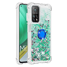 Funda Silicona Carcasa Goma Bling-Bling con Anillo de dedo Soporte S01 para Xiaomi Mi 10T Pro 5G Verde