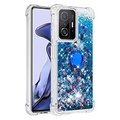 Funda Silicona Carcasa Goma Bling-Bling con Anillo de dedo Soporte S01 para Xiaomi Mi 11T 5G Azul