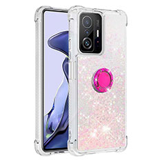 Funda Silicona Carcasa Goma Bling-Bling con Anillo de dedo Soporte S01 para Xiaomi Mi 11T Pro 5G Rosa