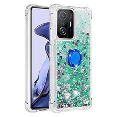 Funda Silicona Carcasa Goma Bling-Bling con Anillo de dedo Soporte S01 para Xiaomi Mi 11T Pro 5G Verde