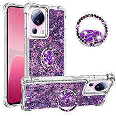 Funda Silicona Carcasa Goma Bling-Bling con Anillo de dedo Soporte S01 para Xiaomi Mi 12 Lite NE 5G Morado