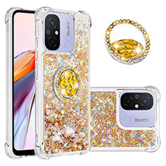 Funda Silicona Carcasa Goma Bling-Bling con Anillo de dedo Soporte S01 para Xiaomi Poco C55 Oro