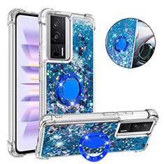 Funda Silicona Carcasa Goma Bling-Bling con Anillo de dedo Soporte S01 para Xiaomi Poco F5 Pro 5G Azul