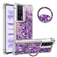 Funda Silicona Carcasa Goma Bling-Bling con Anillo de dedo Soporte S01 para Xiaomi Poco F5 Pro 5G Morado