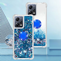 Funda Silicona Carcasa Goma Bling-Bling con Anillo de dedo Soporte S01 para Xiaomi Poco X5 5G Azul