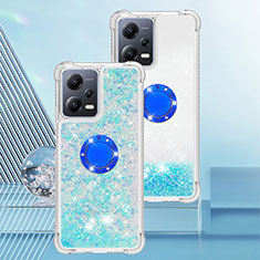 Funda Silicona Carcasa Goma Bling-Bling con Anillo de dedo Soporte S01 para Xiaomi Poco X5 5G Azul Cielo