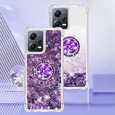 Funda Silicona Carcasa Goma Bling-Bling con Anillo de dedo Soporte S01 para Xiaomi Poco X5 5G Morado