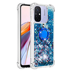 Funda Silicona Carcasa Goma Bling-Bling con Anillo de dedo Soporte S01 para Xiaomi Redmi 11A 4G Azul