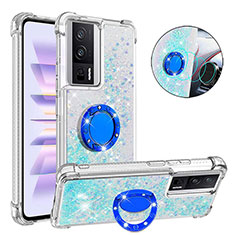 Funda Silicona Carcasa Goma Bling-Bling con Anillo de dedo Soporte S01 para Xiaomi Redmi K60 5G Azul Claro