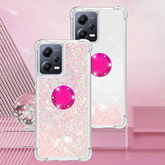 Funda Silicona Carcasa Goma Bling-Bling con Anillo de dedo Soporte S01 para Xiaomi Redmi Note 12 5G Rosa