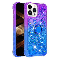 Funda Silicona Carcasa Goma Bling-Bling con Anillo de dedo Soporte S02 para Apple iPhone 13 Pro Max Morado