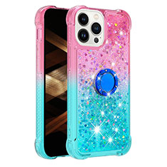 Funda Silicona Carcasa Goma Bling-Bling con Anillo de dedo Soporte S02 para Apple iPhone 13 Pro Max Rosa