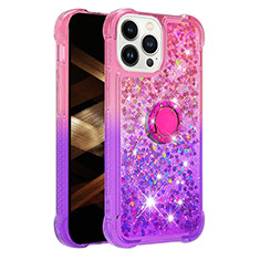 Funda Silicona Carcasa Goma Bling-Bling con Anillo de dedo Soporte S02 para Apple iPhone 13 Pro Max Rosa Roja